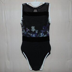 AinslieWear Black Purple Flowers Leotard AS